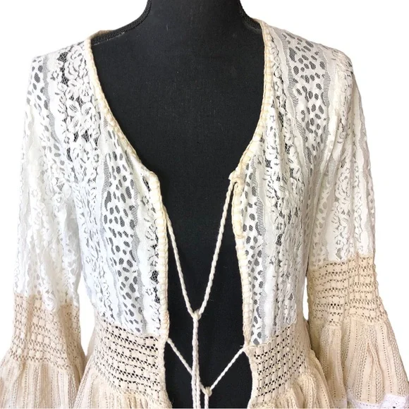 Boho flared multi lace cardigan Bohemian People Chloe Laetitia Paris - Picture 5 of 13